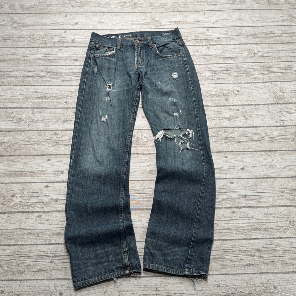 Y2K Bluenotes Jeans Mens 31x32 Blue Justin Slim Fit Straight Low Rise Distressed